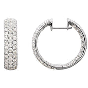 18K White 4 CTW Natural Diamond Inside-Outside Hinged 23.4 mm Hoop Earrings