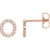 14K Rose 1/8 CTW Natural Diamond Initial O Earrings