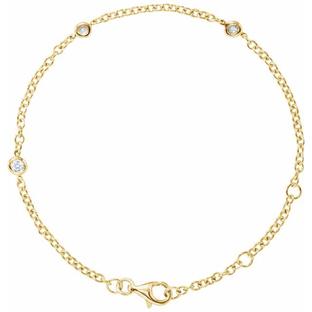 14K Yellow 1/6 CTW Natural Diamond Bezel-Set 3-Station 5 1/2-7" Bracelet