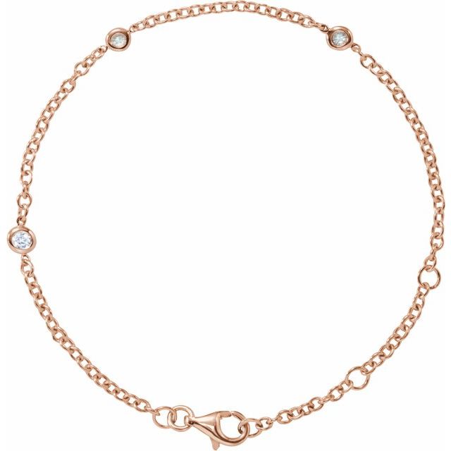 14K Rose 1/6 CTW Natural Diamond Bezel-Set 3-Station 5 1/2-7" Bracelet