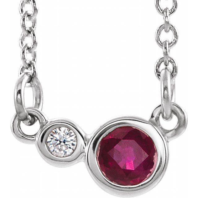 Sterling Silver Natural Ruby & .06 CTW Natural Diamond 18" Necklace