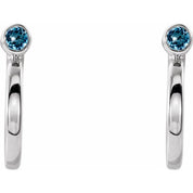 14K White 3 mm Natural Aquamarine Huggie J-Hoop Earring