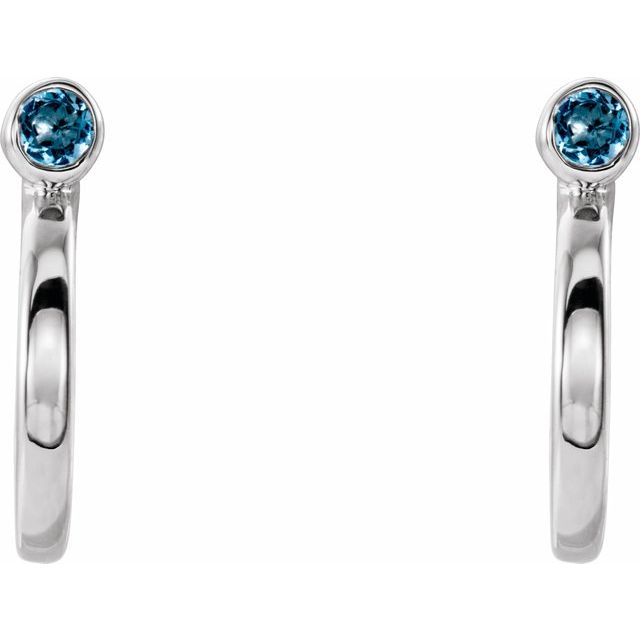 14K White 3 mm Natural Aquamarine Huggie J-Hoop Earring