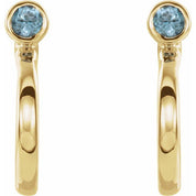 14K Yellow 3 mm Natural Aquamarine Huggie J-Hoop Earring