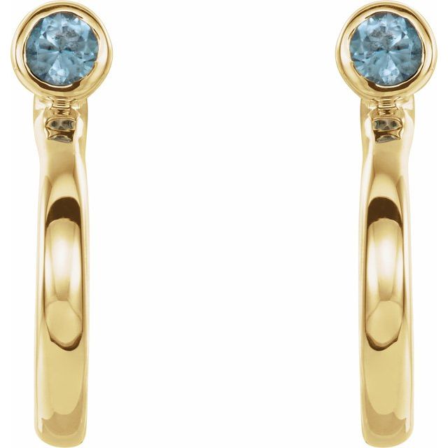 14K Yellow 3 mm Natural Aquamarine Huggie J-Hoop Earring