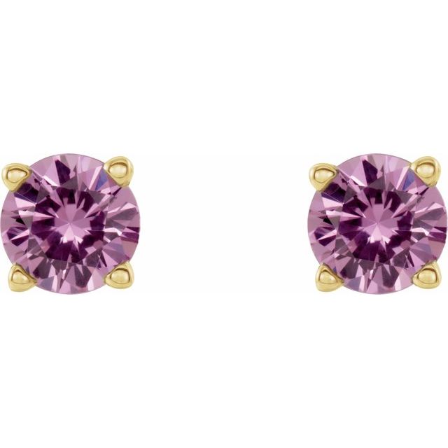 14K Yellow 4 mm Natural Pink Sapphire Stud Earrings