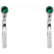 Sterling Silver 2.5 mm Lab-Grown Emerald Huggie J-Hoop Earring