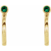 14K Yellow 2.5 mm Lab-Grown Emerald Huggie J-Hoop Earring
