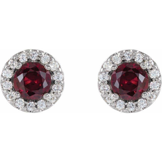 14K White 6 mm Lab-Grown Ruby & 1/4 CTW Natural Diamond Earrings