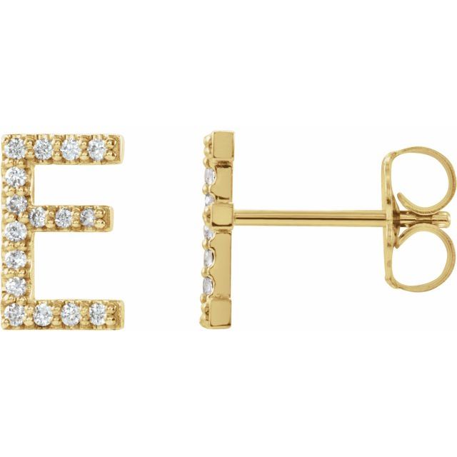 14K Yellow 1/8 CTW Natural Diamond Initial E Earrings