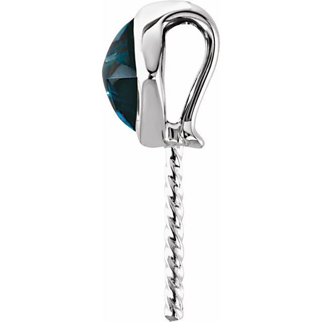 14K White Natural London Blue Topaz Semi-Set Pendant for 11 mm Pearl