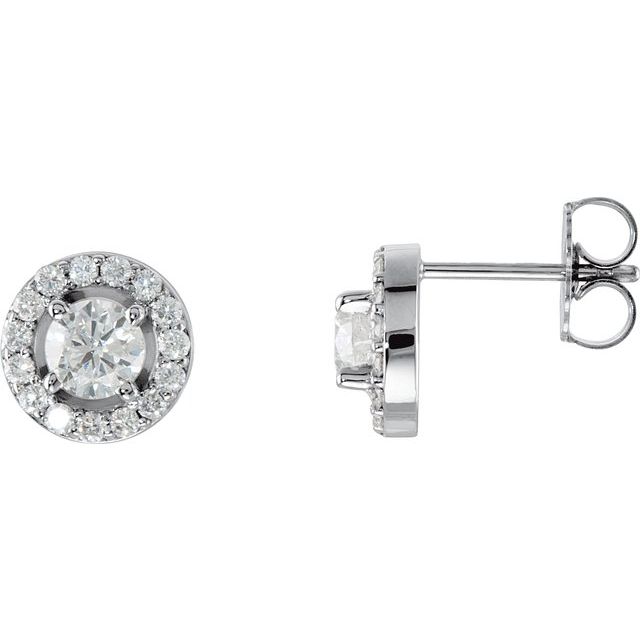 14K White Gold 7/8 CTW Natural Diamond Halo-Style Earrings - Stunning Elegance