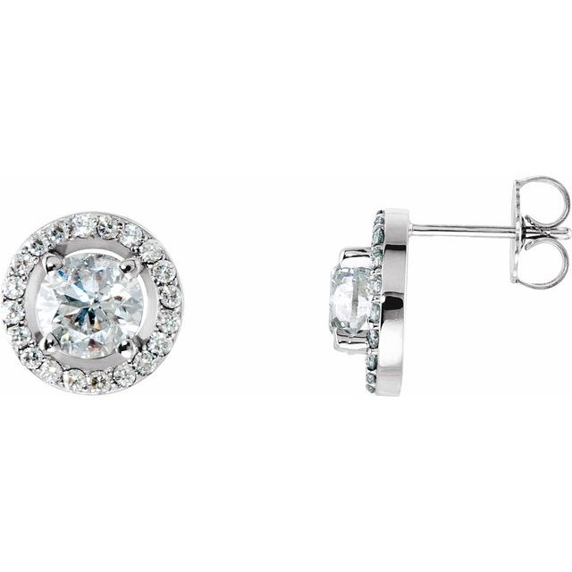 14K White Natural Diamond Halo-Style Earrings - 2 1/2 CTW