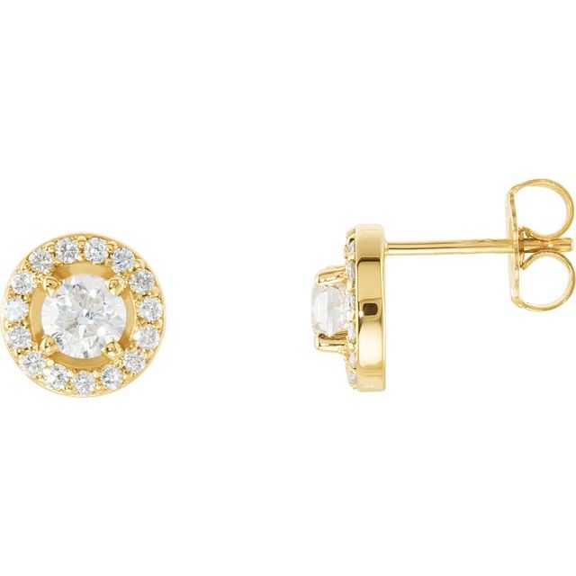 14K Yellow Gold 7/8 CTW Natural Diamond Halo-Style Earrings - Elegant Design