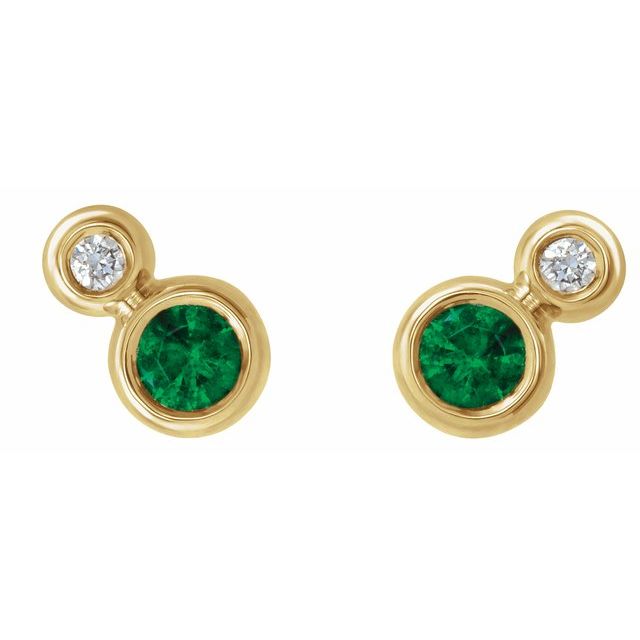 14K Yellow 3 mm Lab-Grown Emerald & .03 CTW Natural  Diamond Earrings