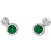 Sterling Silver 4 mm Lab-Grown Emerald & .06 CTW Natural Diamond Earrings