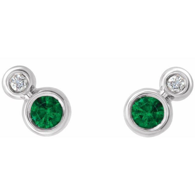 Sterling Silver 4 mm Lab-Grown Emerald & .06 CTW Natural Diamond Earrings