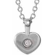 Platinum .01 CT Natural Diamond Youth Heart 16" Necklace