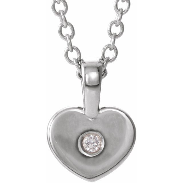 Platinum .01 CT Natural Diamond Youth Heart 16" Necklace