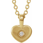 14K Yellow .01 CT Natural Diamond Youth Heart 16" Necklace