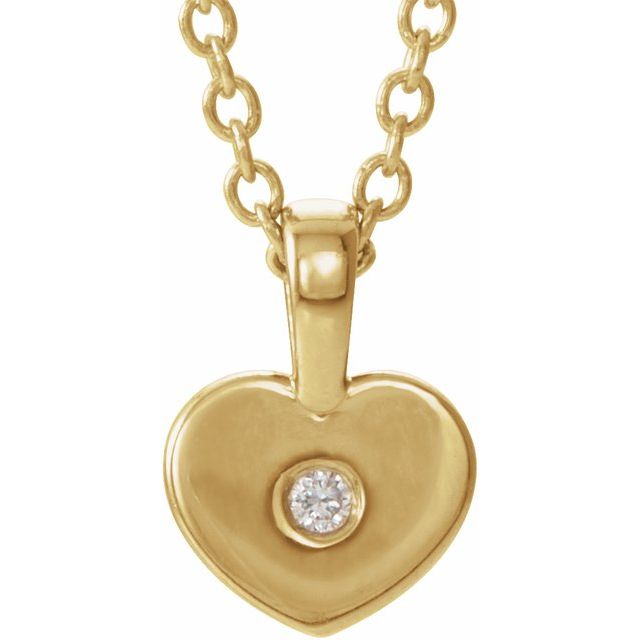 14K Yellow .01 CT Natural Diamond Youth Heart 16" Necklace