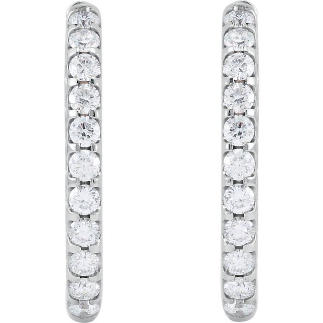 14K White 3 CTW Natural Diamond Inside-Outside Hinged 28.3 mm Hoop Earrings