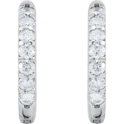 14K White 1 1/8 CTW Natural Diamond Inside-Outside Hinged 18.5 mm Hoop Earrings