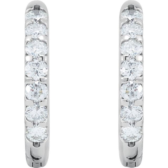 14K White 1 1/8 CTW Natural Diamond Inside-Outside Hinged 18.5 mm Hoop Earrings