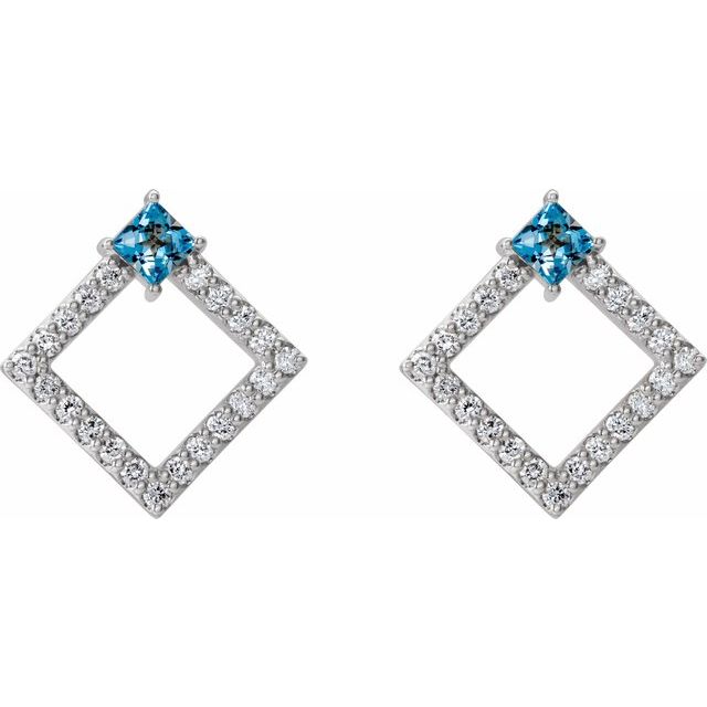 14K White Natural Aquamarine & 1/3 CTW Natural Diamond Earrings