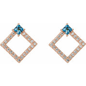14K Rose Natural Aquamarine & 1/3 CTW Natural Diamond Earrings