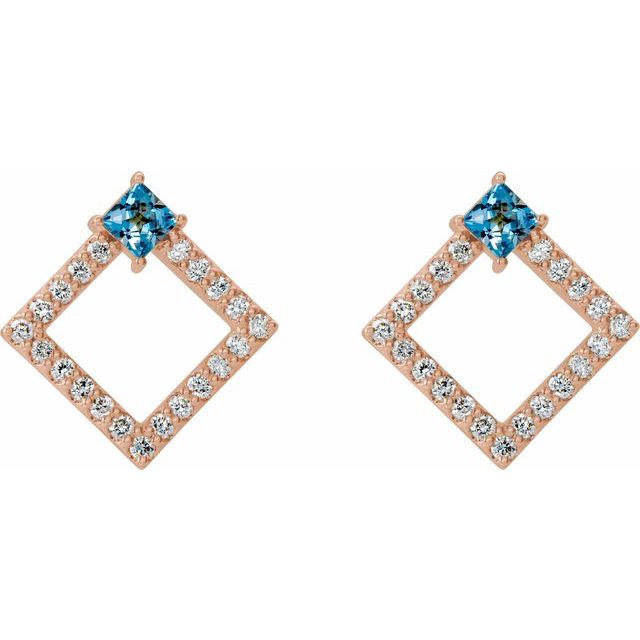 14K Rose Natural Aquamarine & 1/3 CTW Natural Diamond Earrings