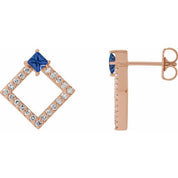 14K Rose Natural Blue Sapphire & 1/3 CTW Natural Diamond Earrings