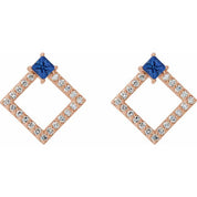14K Rose Natural Blue Sapphire & 1/3 CTW Natural Diamond Earrings