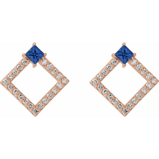 14K Rose Natural Blue Sapphire & 1/3 CTW Natural Diamond Earrings