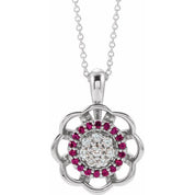 Sterling Silver Natural Ruby & 1/6 CTW Natural Diamond 16-18" Necklace