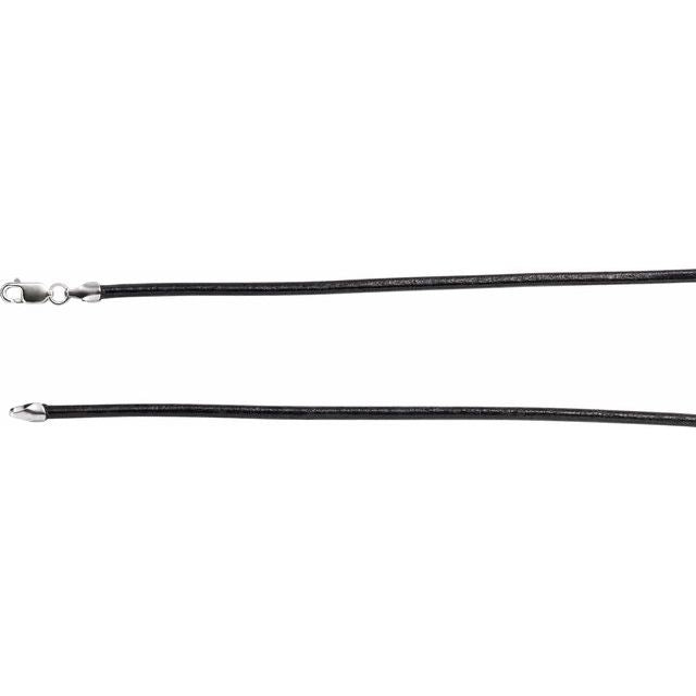 Sterling Silver 2 mm Black Leather 18" Cord