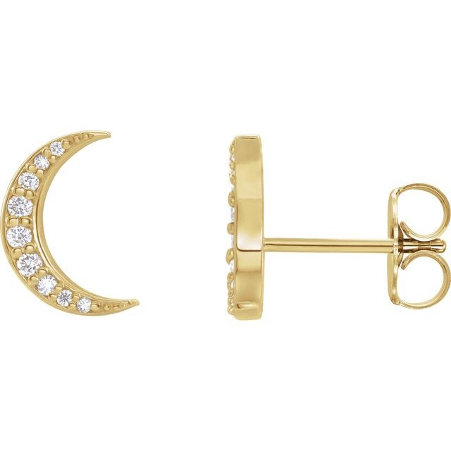 14K Yellow Gold Lab-Grown Crescent Moon Stud Earrings - 1/10 CTW