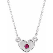 Sterling Silver Lab-Grown Ruby Heart 16" Necklace