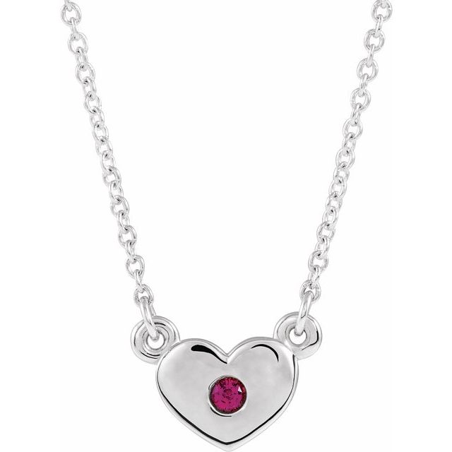 Sterling Silver Lab-Grown Ruby Heart 16" Necklace
