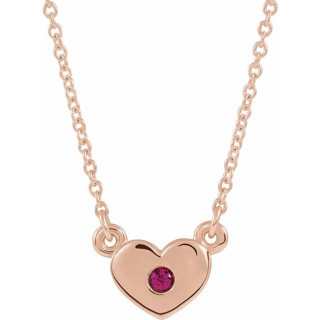14K Rose Lab-Grown Ruby Heart 16" Necklace