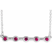 Sterling Silver Natural Ruby Bezel-Set Bar 16" Necklace