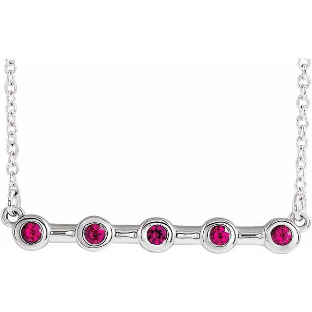 Sterling Silver Natural Ruby Bezel-Set Bar 16" Necklace