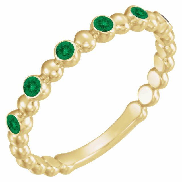14K Yellow Lab-Grown Emerald Stackable Ring