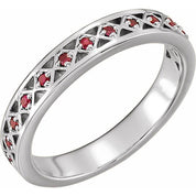 Platinum Natural Mozambique Garnet Stackable Ring