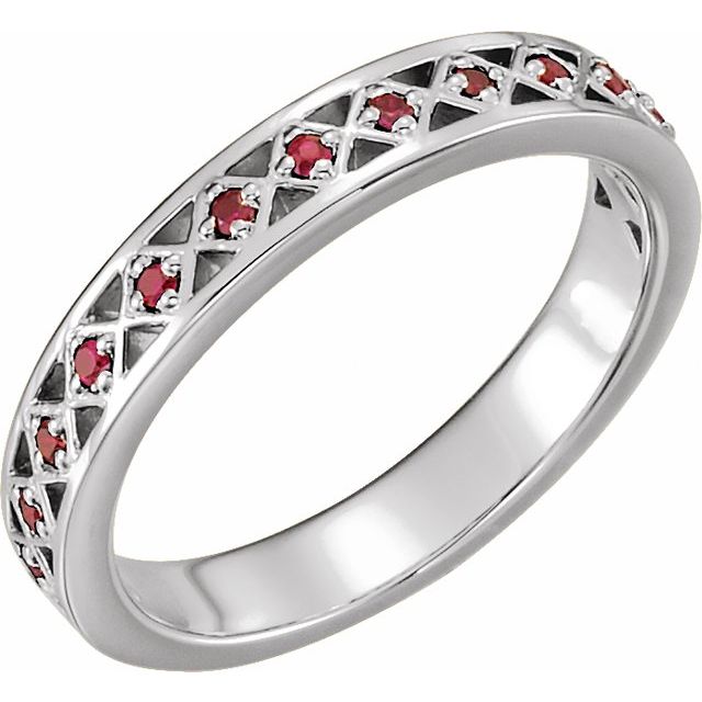 14K White Natural Mozambique Garnet Stackable Ring