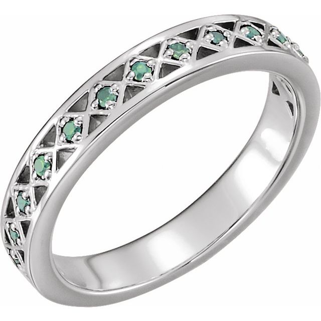 14K White Natural Emerald Stackable Ring