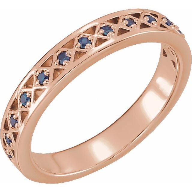 14K Rose Natural Blue Sapphire Stackable Ring
