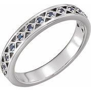 14K White Natural Blue Sapphire Stackable Ring