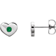 Sterling Silver Lab-Grown Emerald Heart Earrings