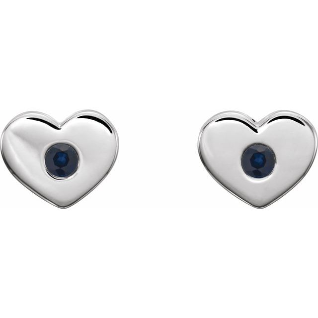 Sterling Silver Lab-Grown Blue Sapphire Heart Earrings